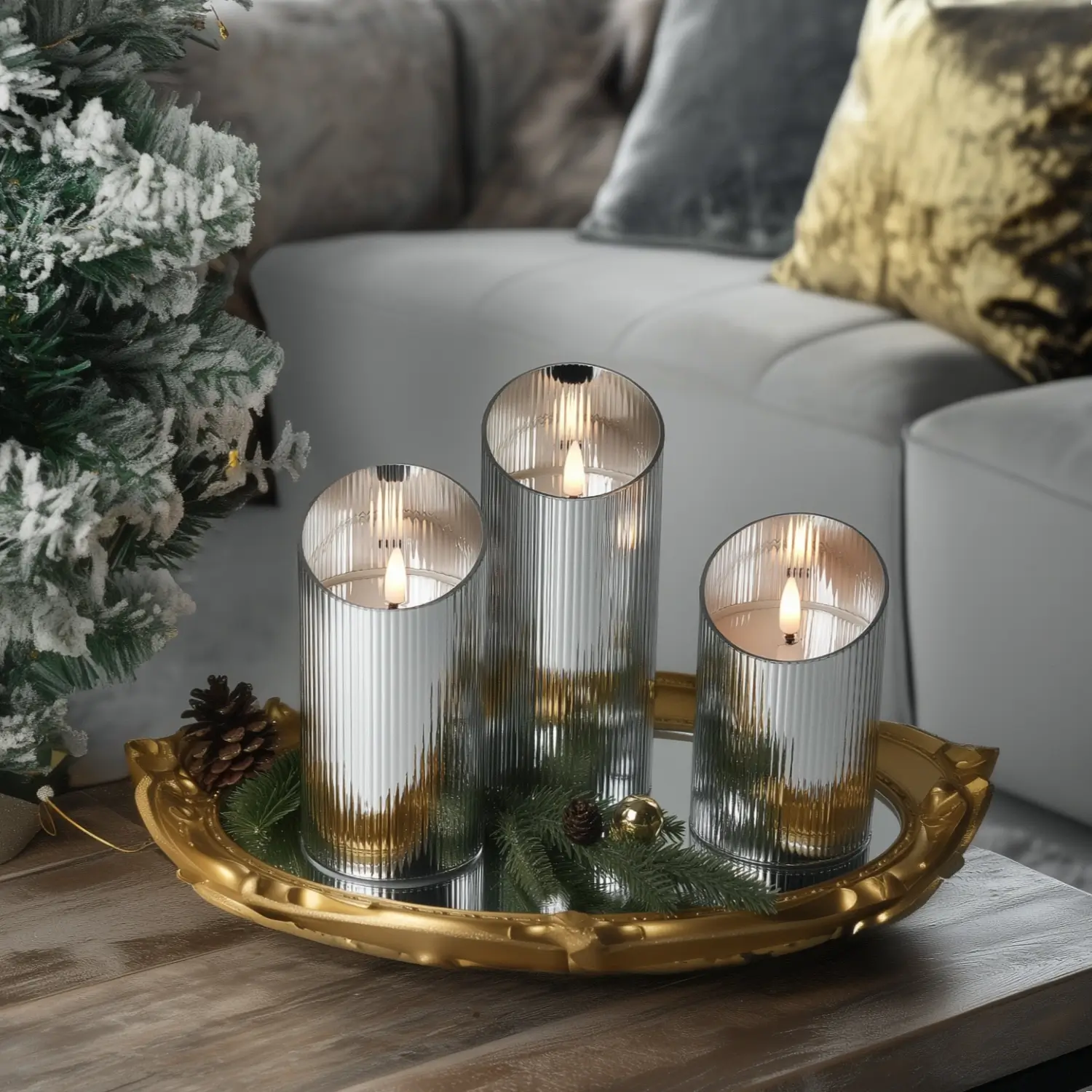 Ribbed Glass Pillar Candles – Set of 3