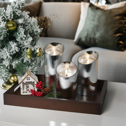 Ribbed Glass Pillar Candles – Set of 3