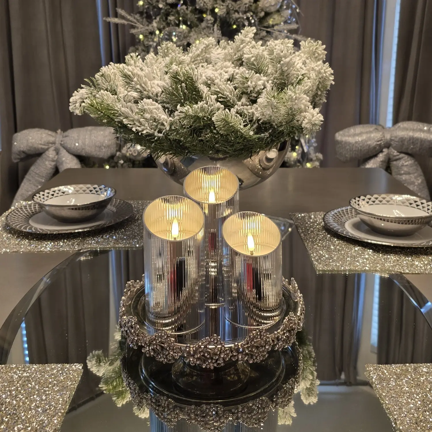 Ribbed Glass Pillar Candles – Set of 3