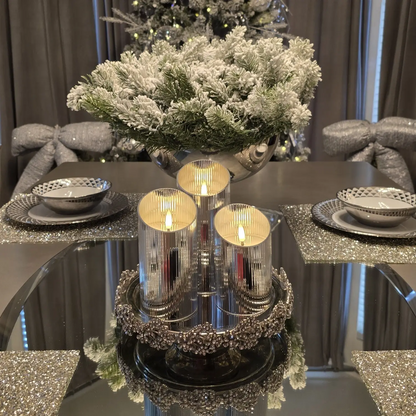 Ribbed Glass Pillar Candles – Set of 3