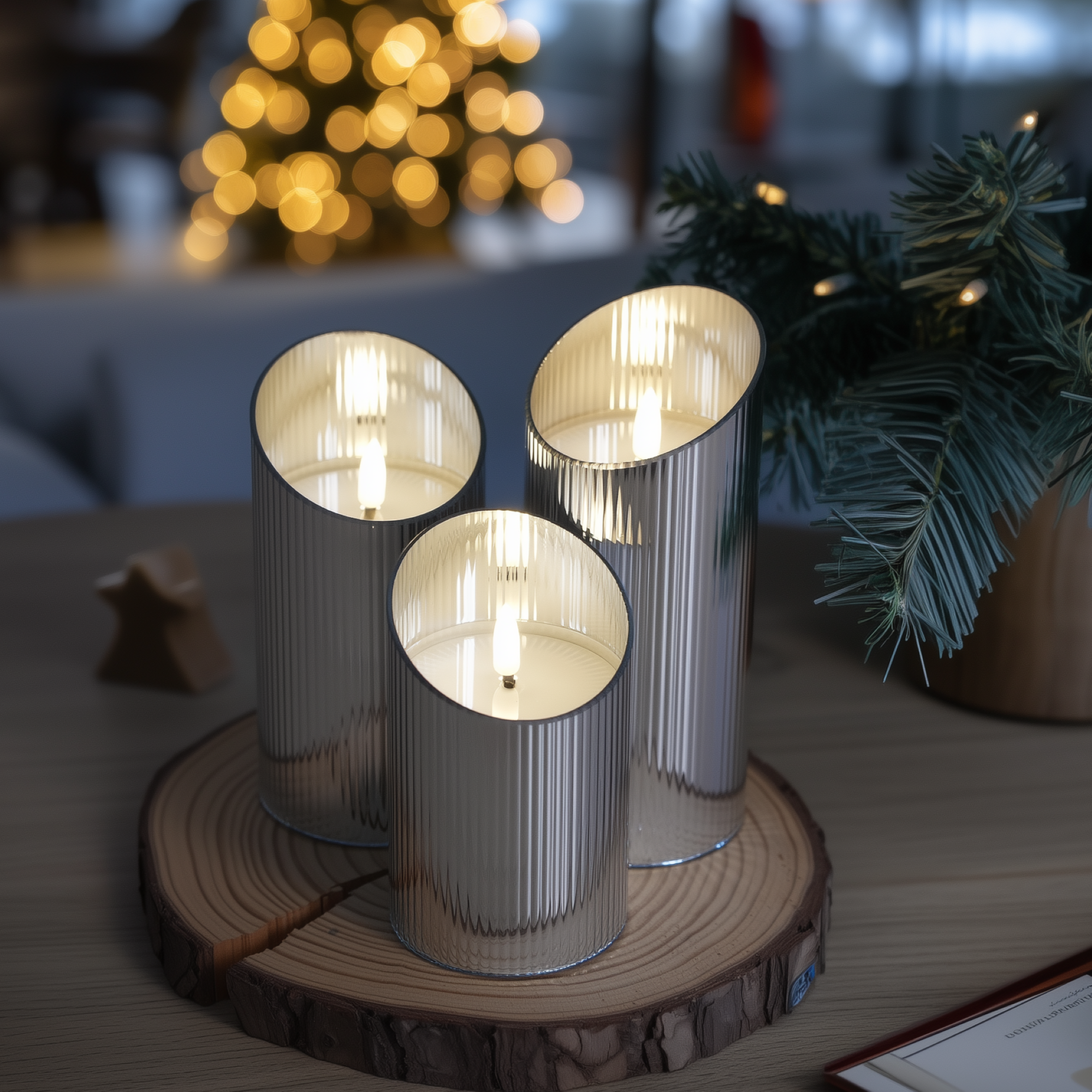 Ribbed Glass Pillar Candles – Set of 3