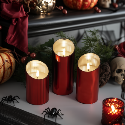 Ribbed Glass Pillar Candles – Set of 3