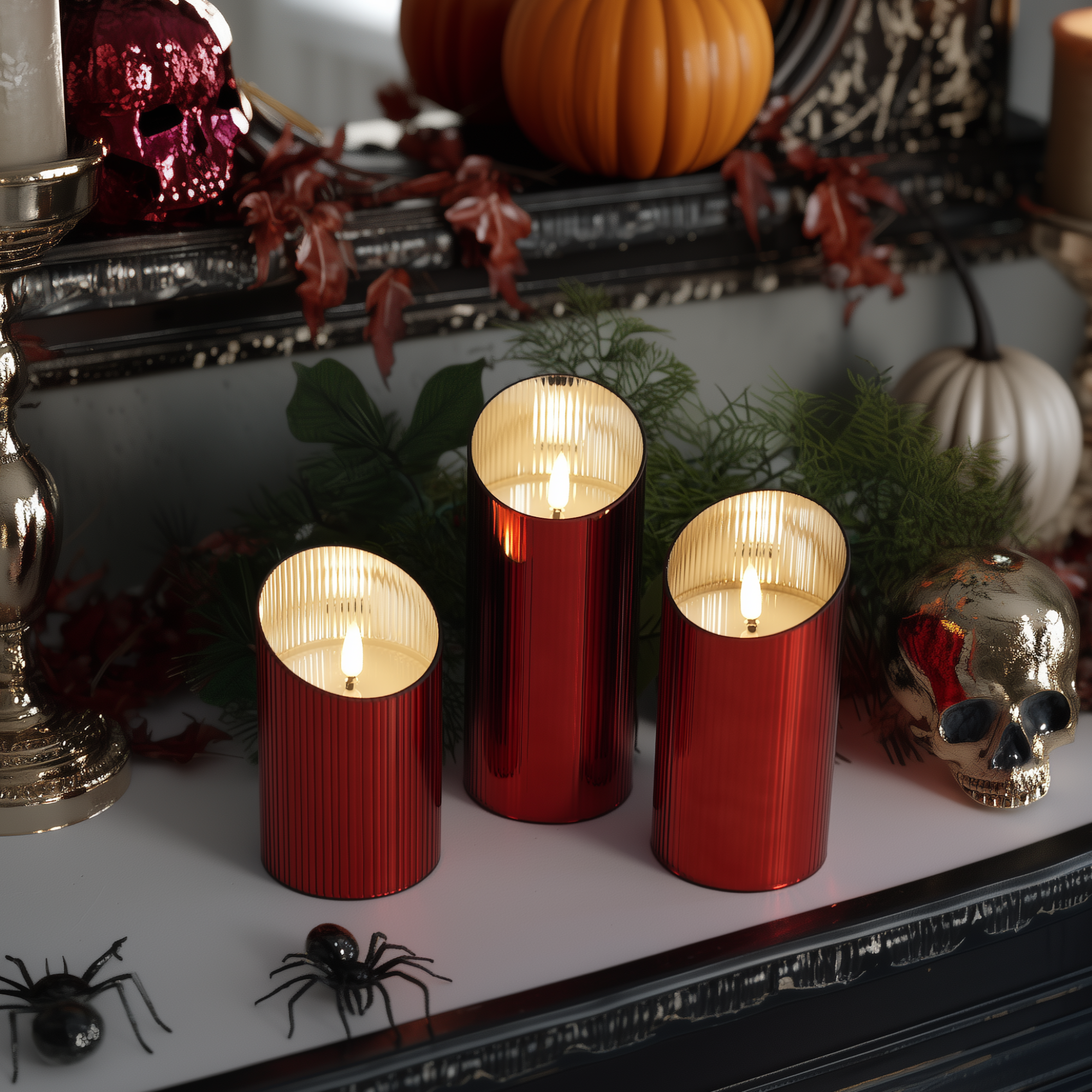 Ribbed Glass Pillar Candles – Set of 3