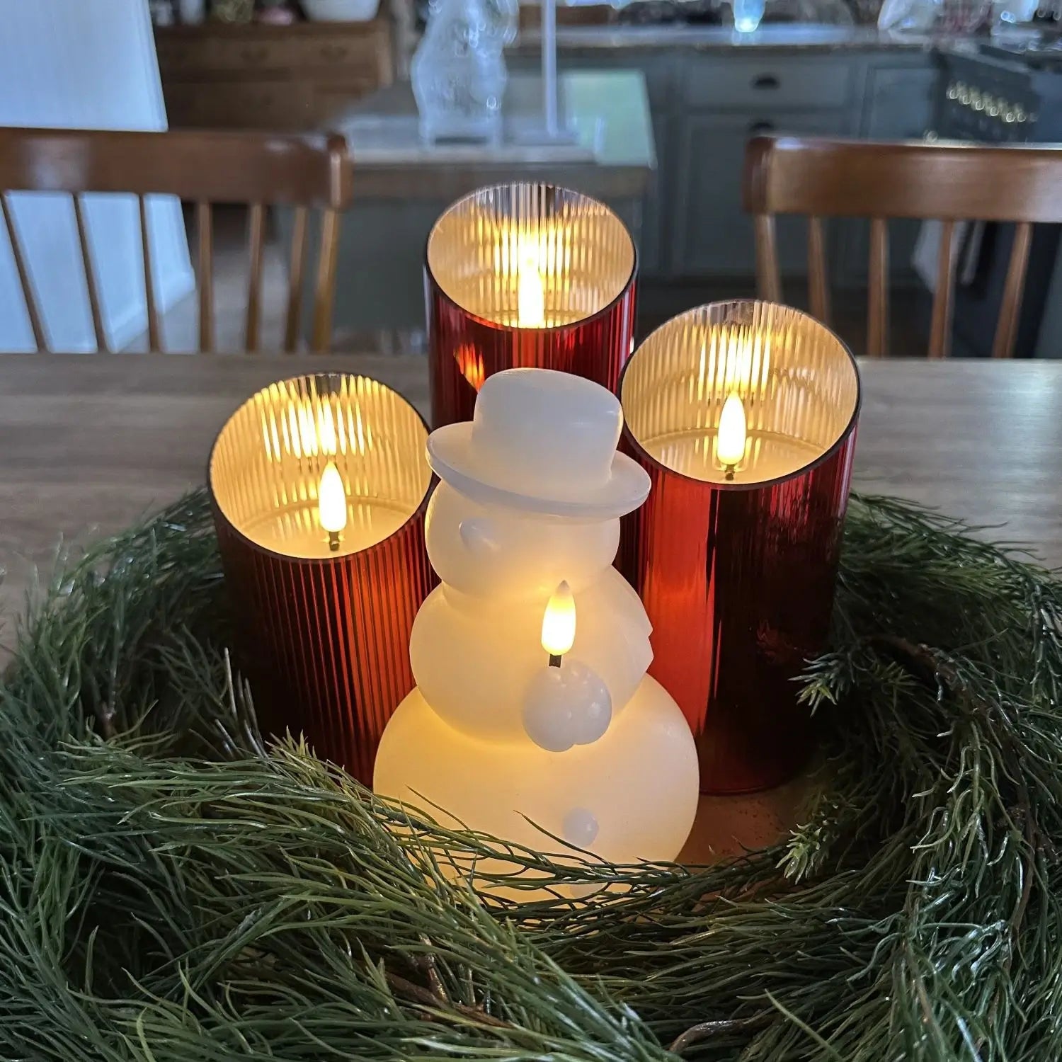 Ribbed Glass Pillar Candles – Set of 3