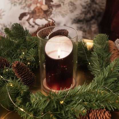 Ribbed Glass Pillar Candles – Set of 3