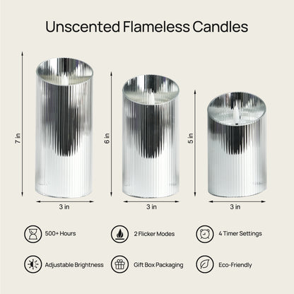 Ribbed Glass Pillar Candles – Set of 3
