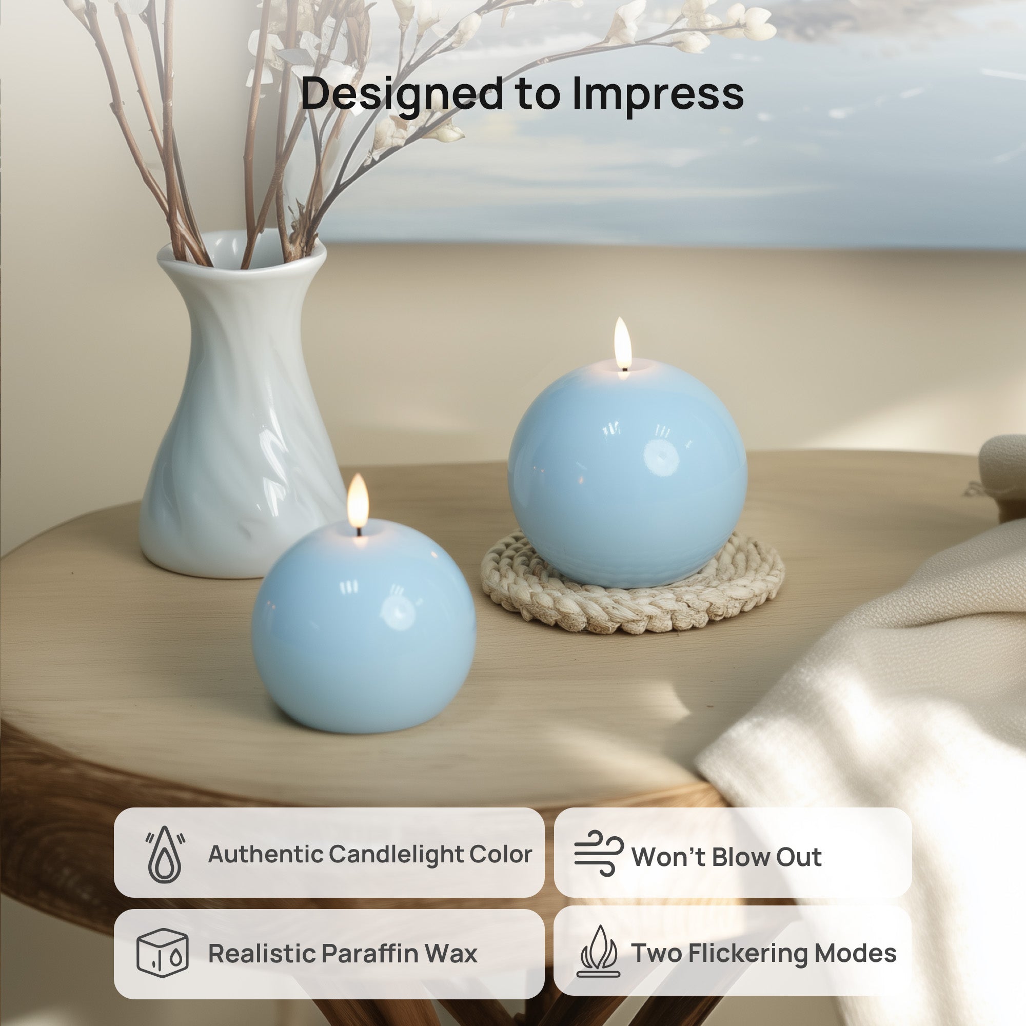 Shiny Sphere Candles, Set of 2