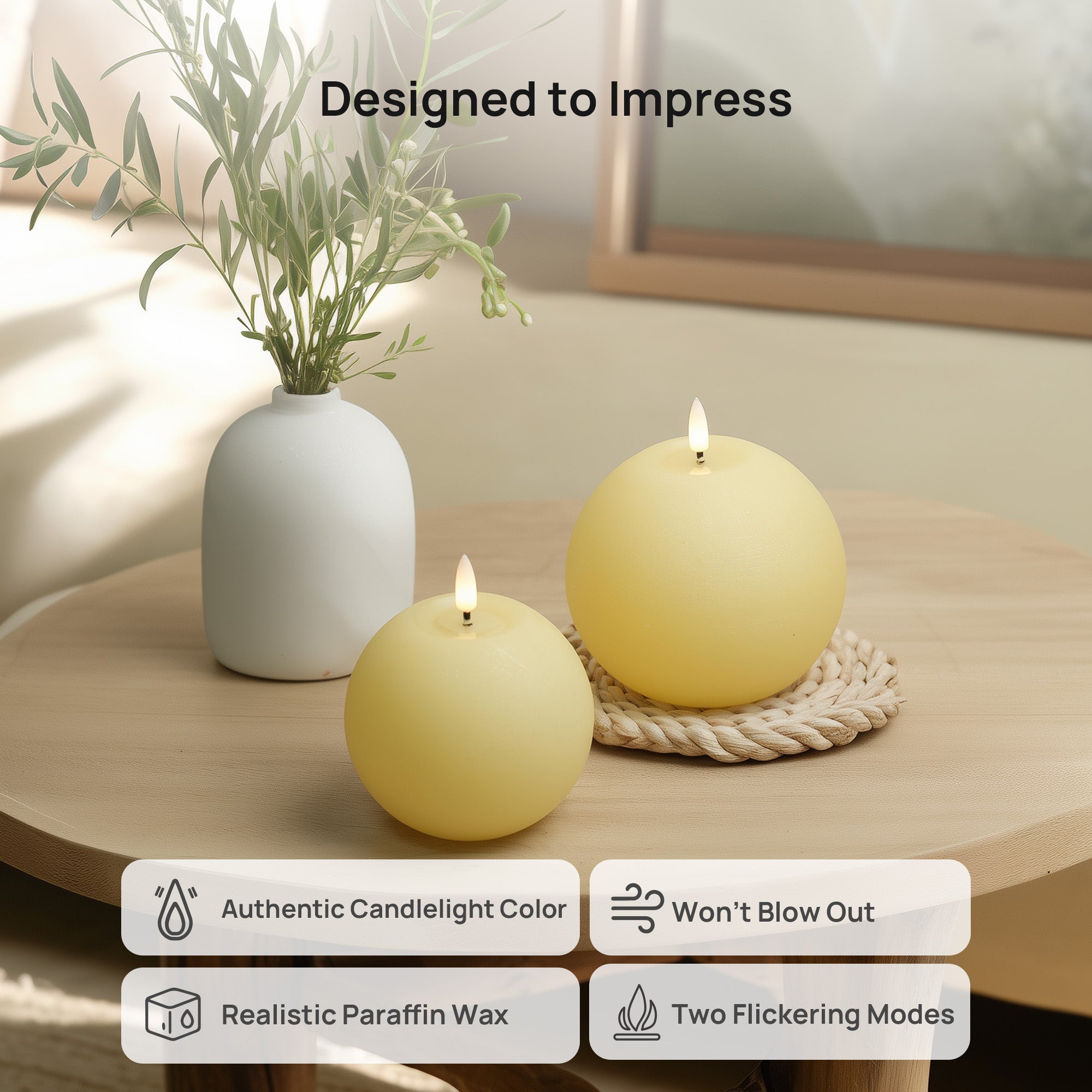 Rustic Sphere Candles, Set of 2