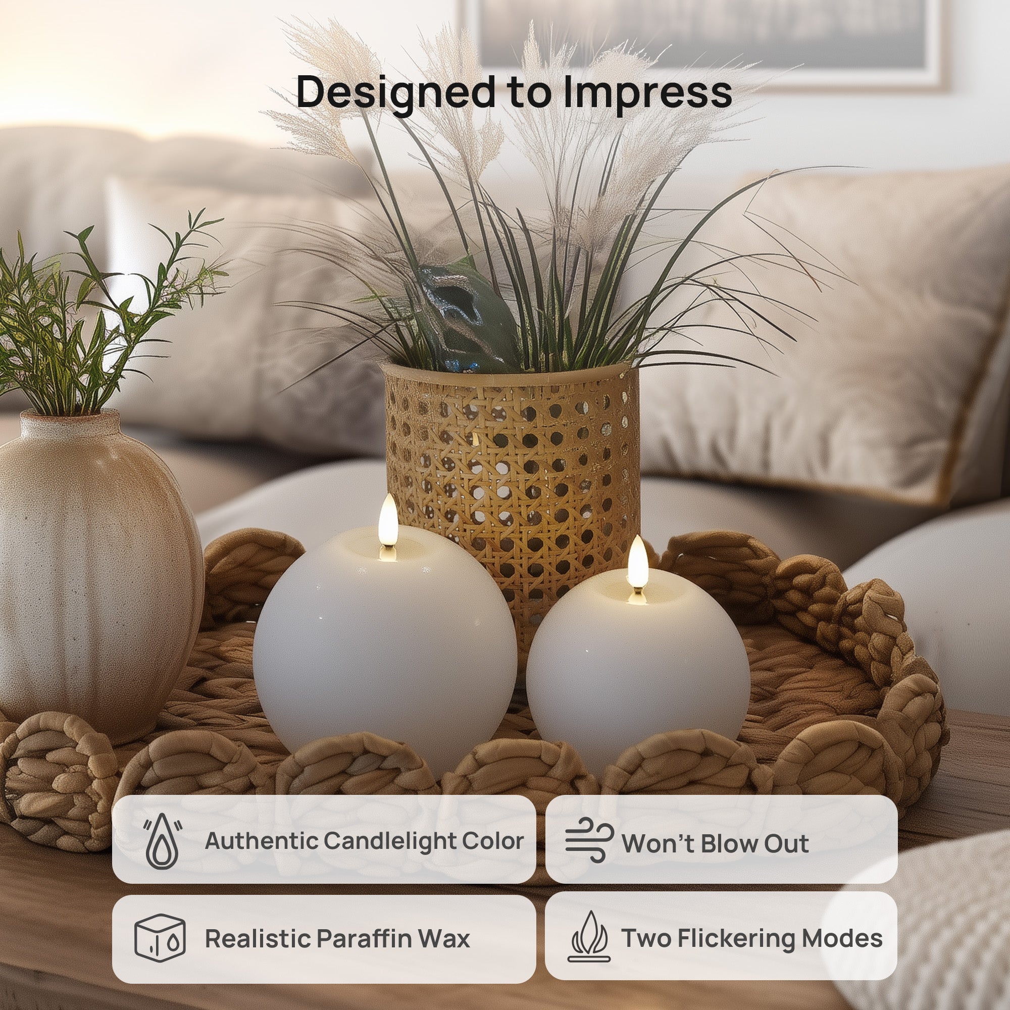Rustic Sphere Candles, Set of 2
