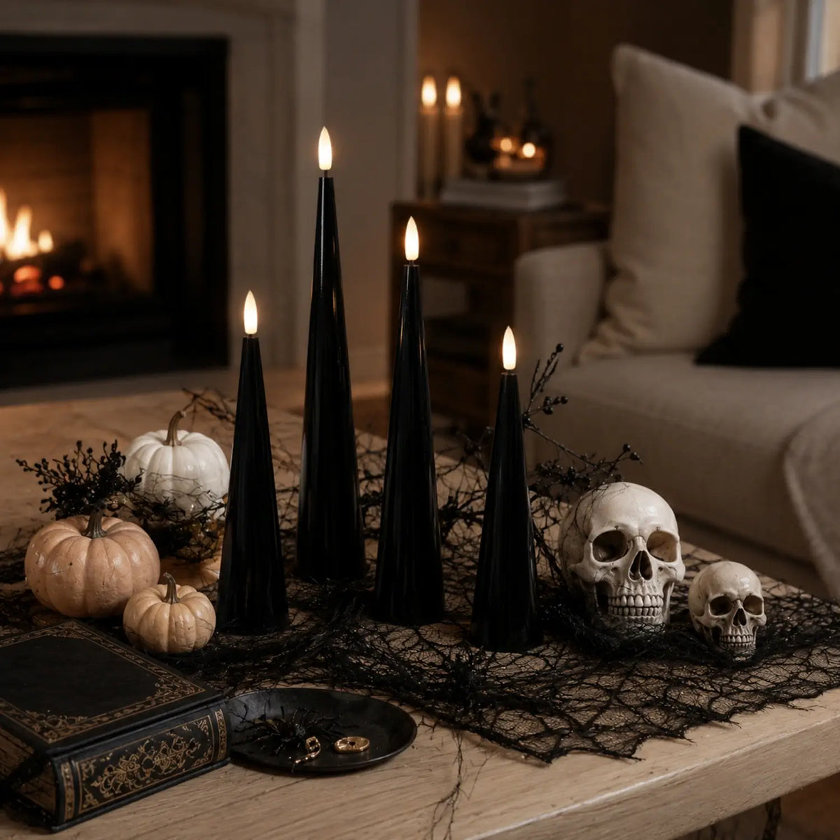 Black Cone Candles – Set of 4