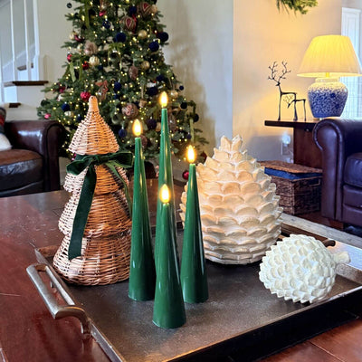 Christmas Green Cone Candles – Set of 4