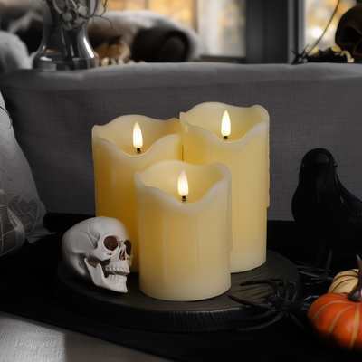 Drip Flameless Pillar Candles – Set of 3