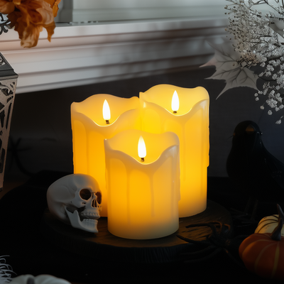 Drip Flameless Pillar Candles – Set of 3