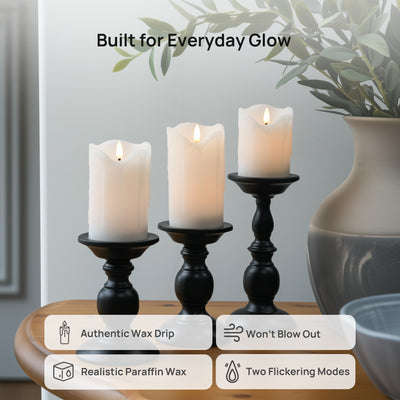 White Melted Pillar Candles – Set of 3