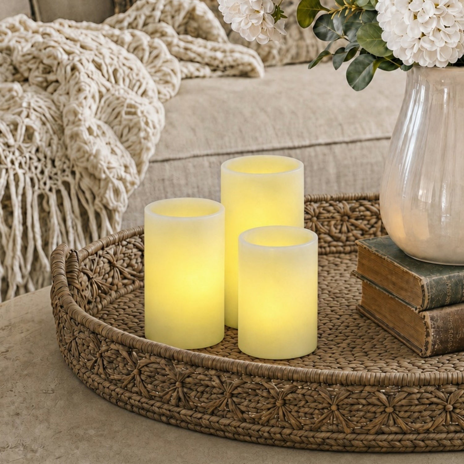 Recessed Flameless Pillar Candles – Set of 3