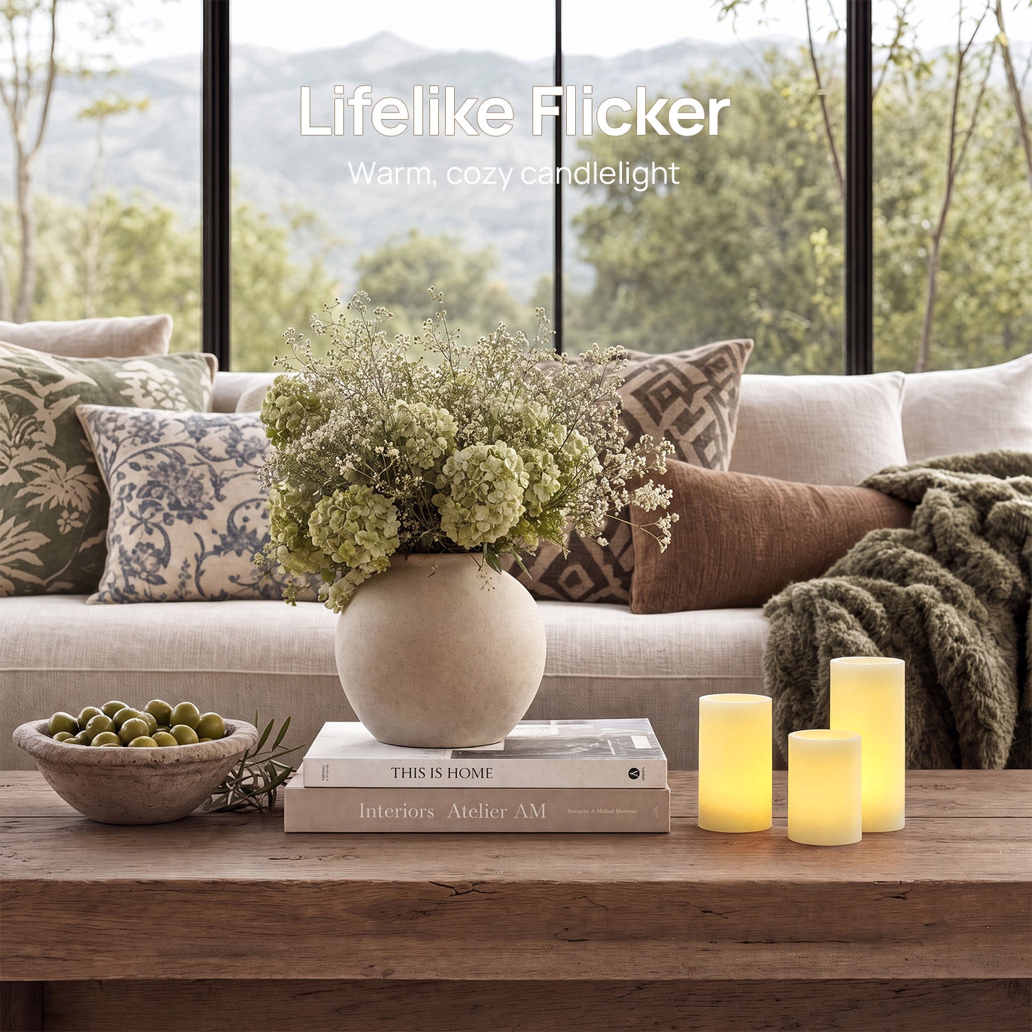 Recessed Flameless Pillar Candles – Set of 3