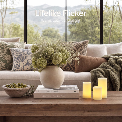 Recessed Flameless Pillar Candles – Set of 3