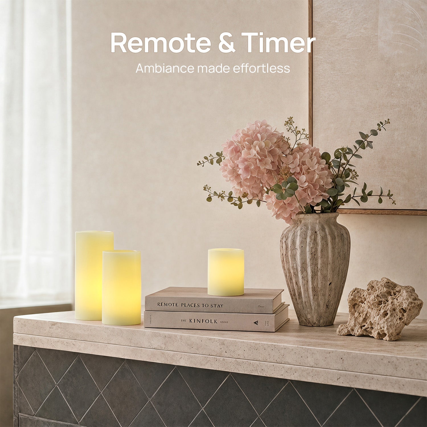 Recessed Flameless Pillar Candles – Set of 3