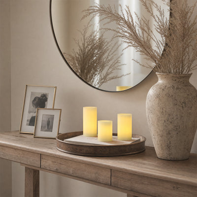 Recessed Flameless Pillar Candles – Set of 3