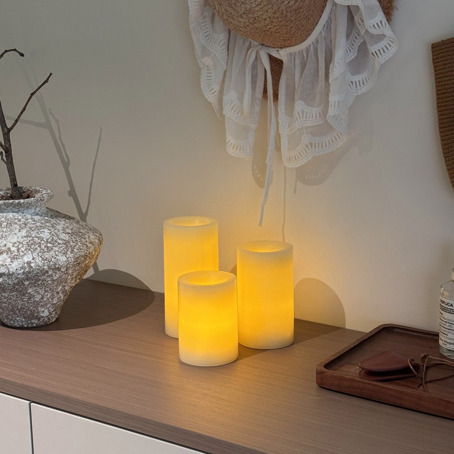 Flat Top Pillar Candles – Set of 3