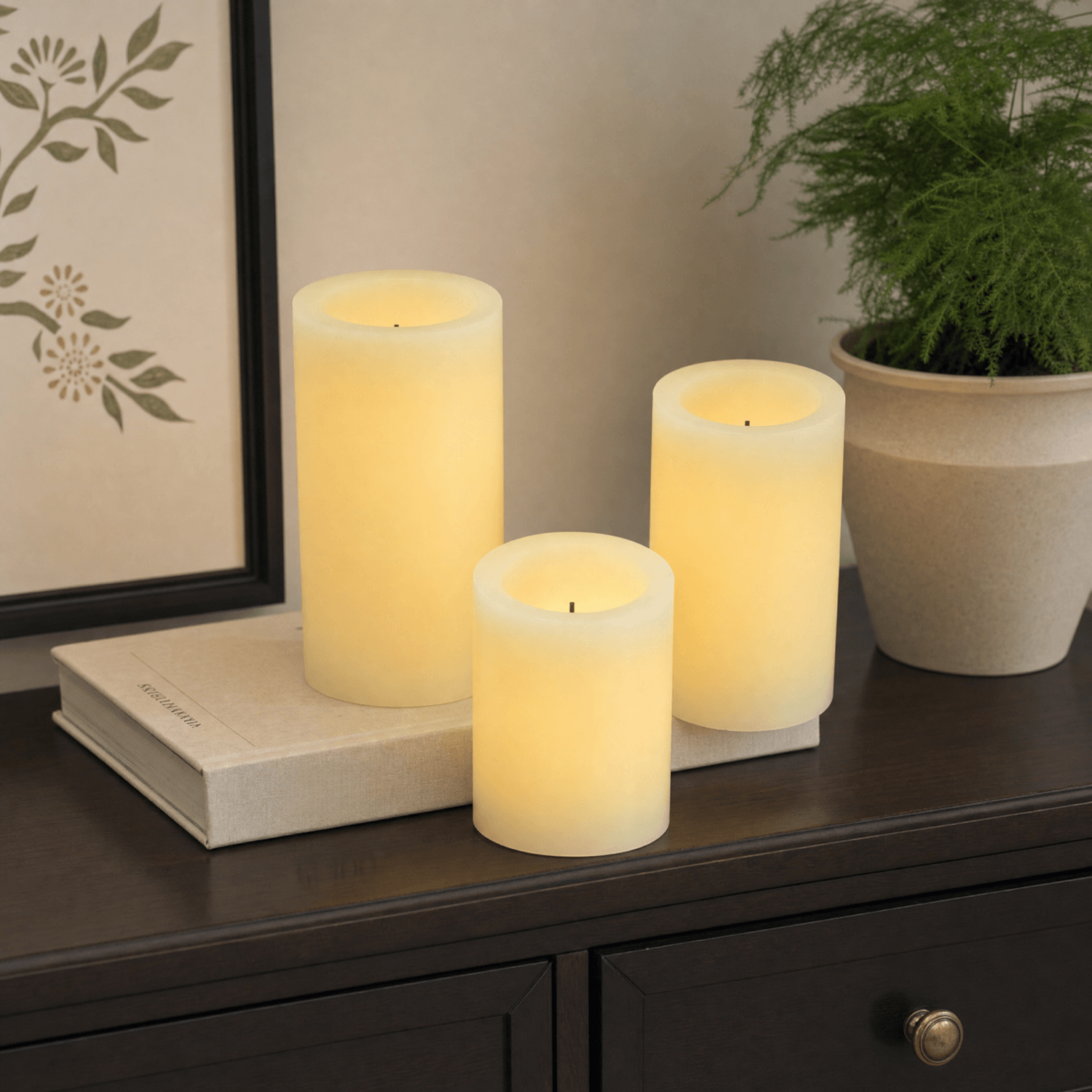 Flat Top Pillar Candles – Set of 3