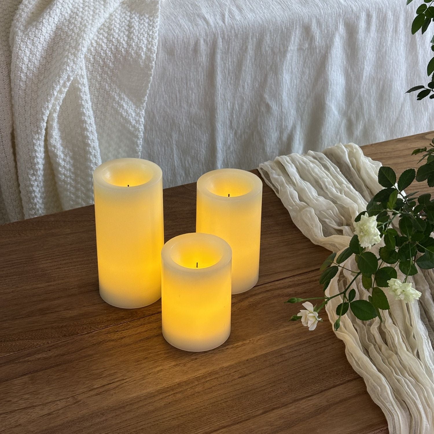 Flat Top Pillar Candles – Set of 3