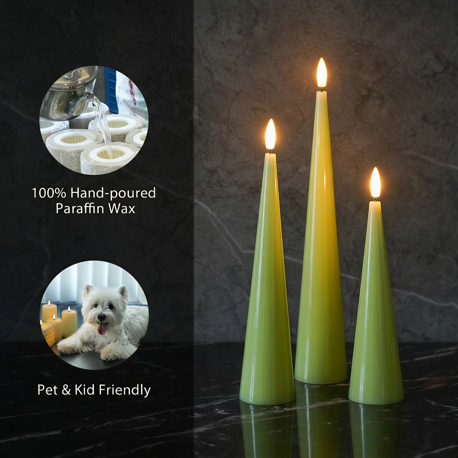 Shiny Cone Candles – Set of 4