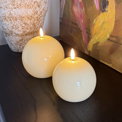 Ivory Flameless Sphere Candles – Set of 2