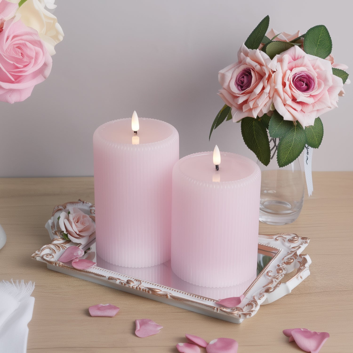 Pink Fluted Pillars 4" W – Set of 2