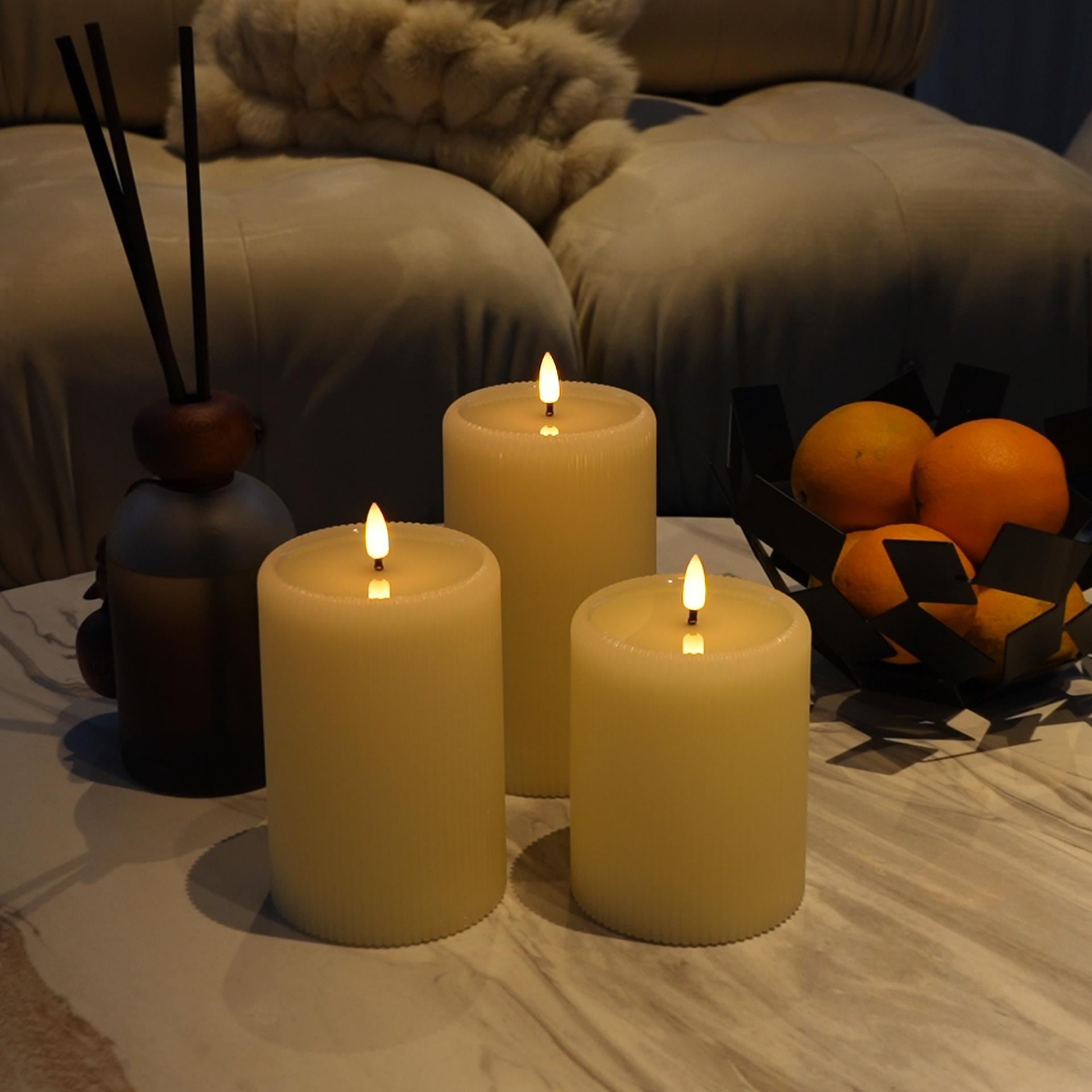 Large Fluted Pillar Candles, Set of 2
