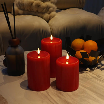 Red Fluted Pillars 4" W – Set of 2