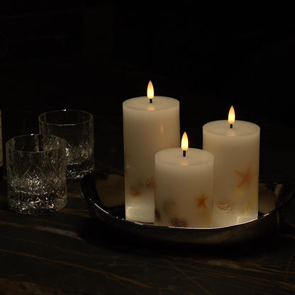 Embedded Shell Candle, Set of 3