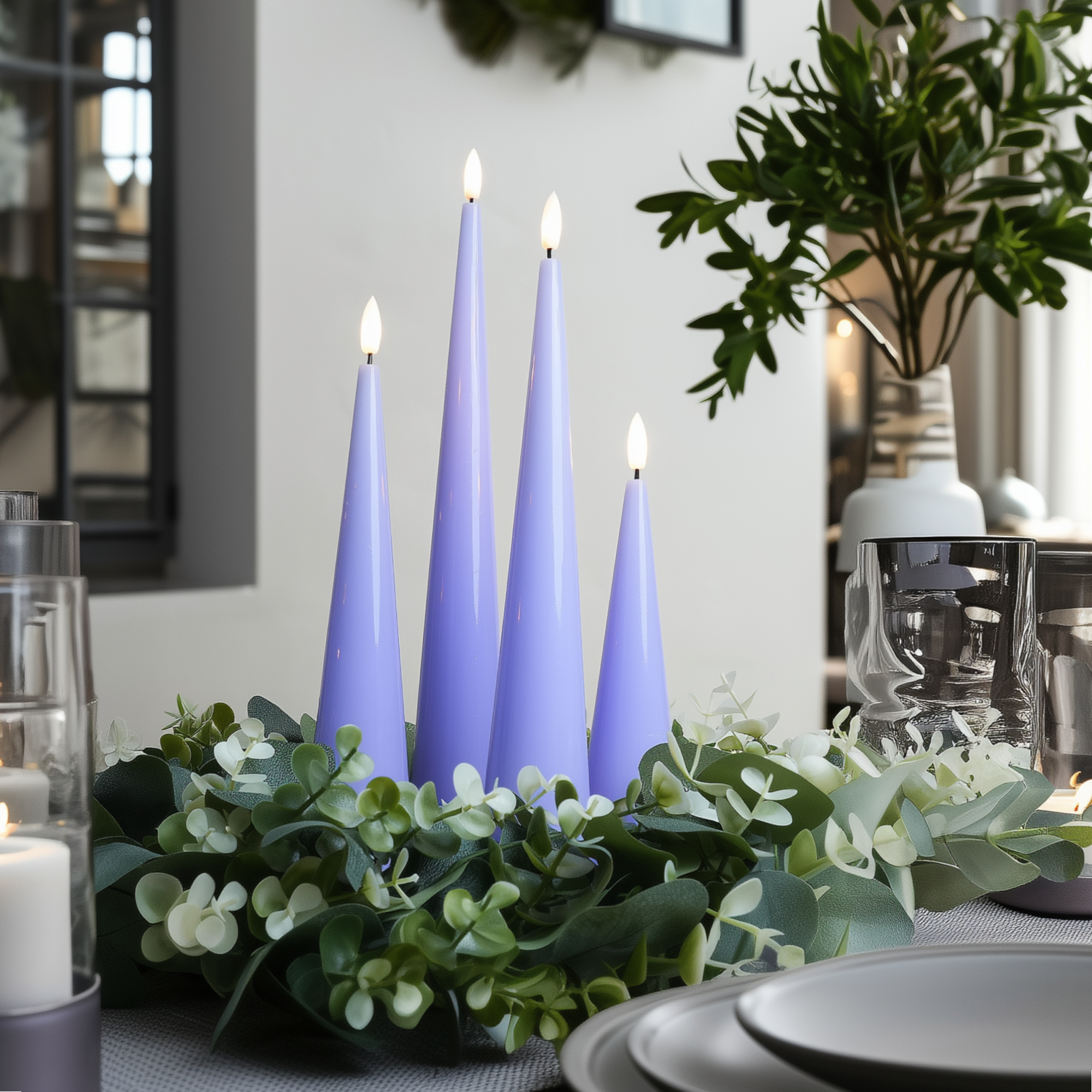 Shiny Cone Candles, Set of 4