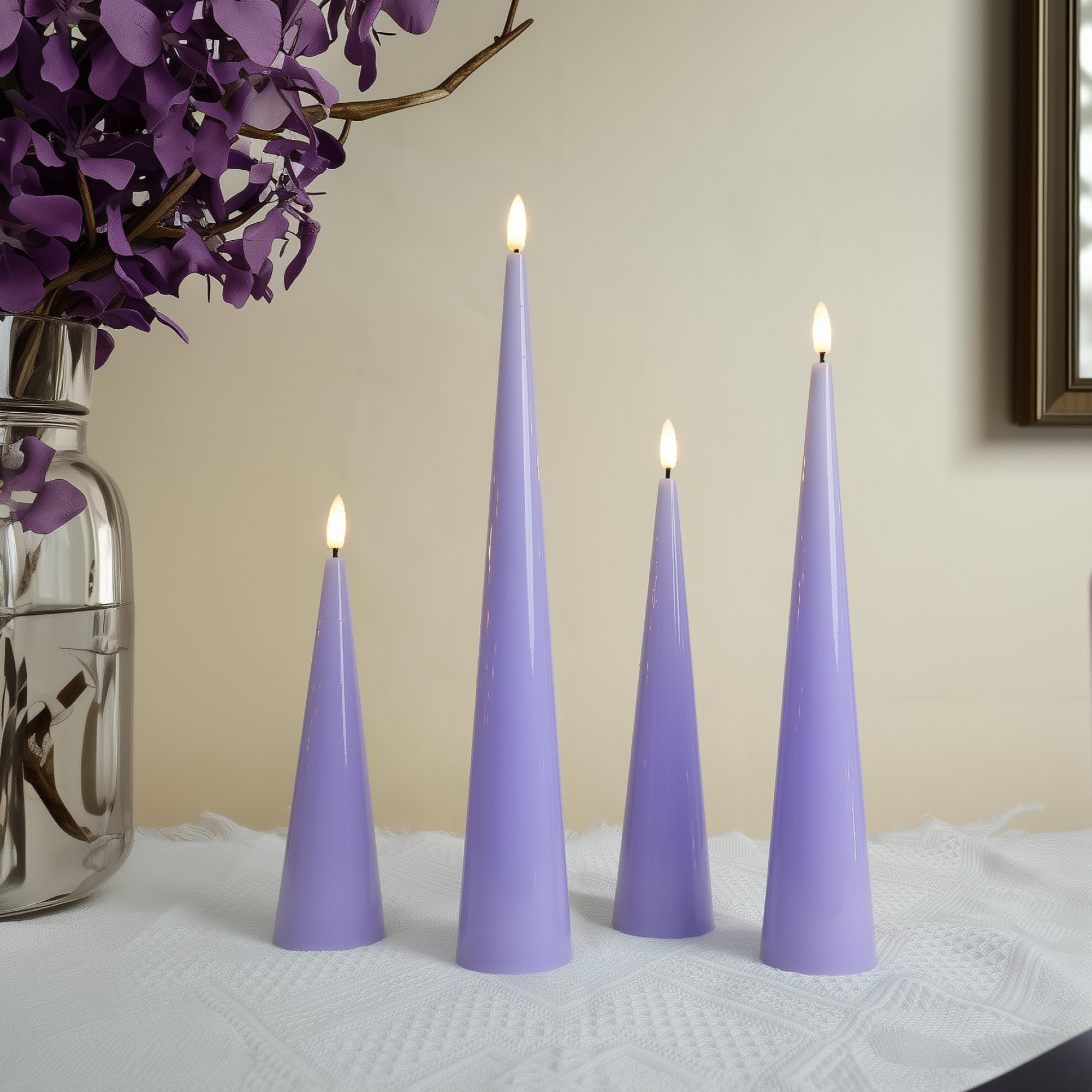 Shiny Cone Candles, Set of 4