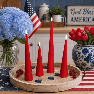 Red Cone Candles – Set of 4