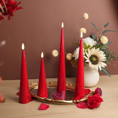 Red Cone Candles – Set of 4