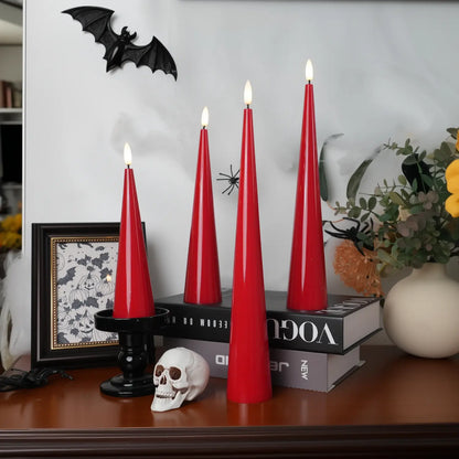 Red Cone Candles – Set of 4