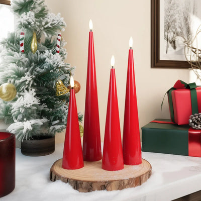 Red Cone Candles – Set of 4