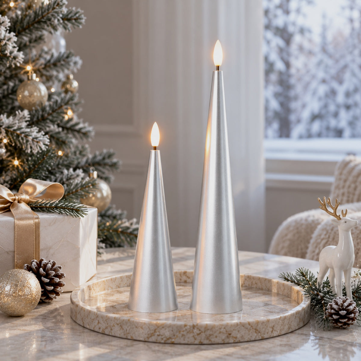 Shiny Cone Candles – Set of 2