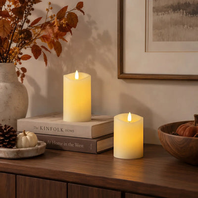 Wave Flameless Pillar Candles – Set of 3