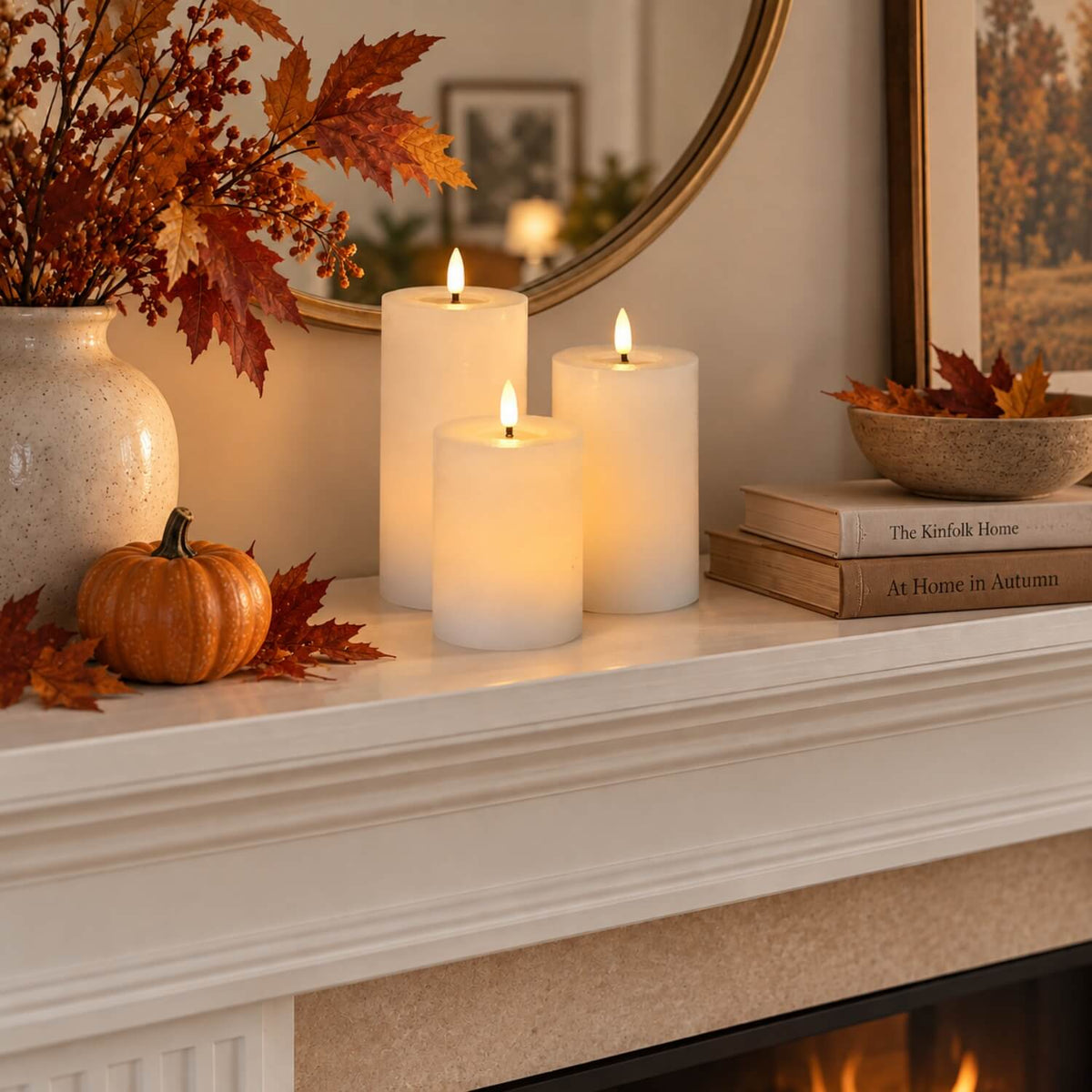 Flat Flameless Pillar Candles – Set of 3