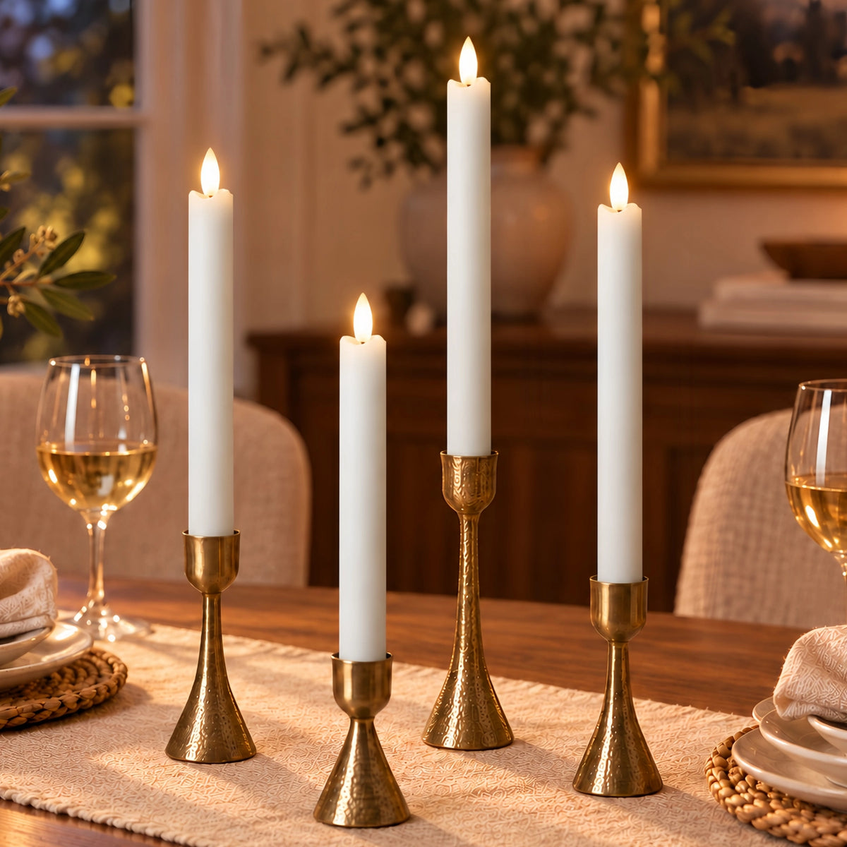 Wave Flameless Taper Candles White