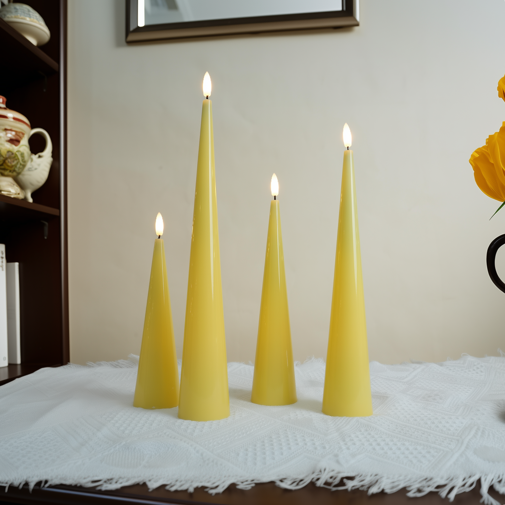 Shiny Cone Candles, Set of 4